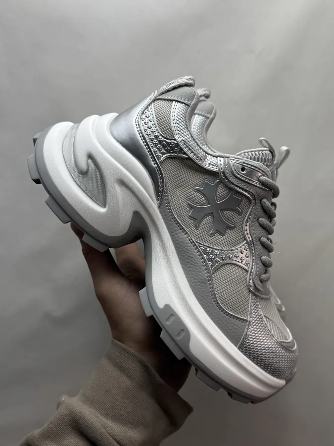 GG CC Dad Shoes in Silver and White