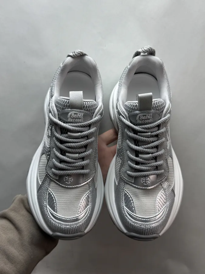 GG CC Dad Shoes in Silver and White
