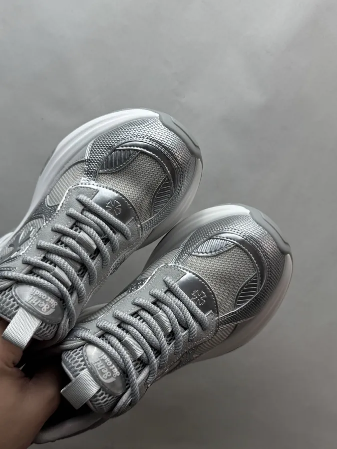 GG CC Dad Shoes in Silver and White
