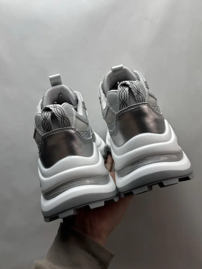 GG CC Dad Shoes in Silver and White