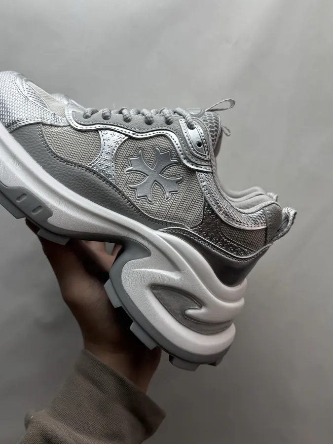 GG CC Dad Shoes in Silver and White
