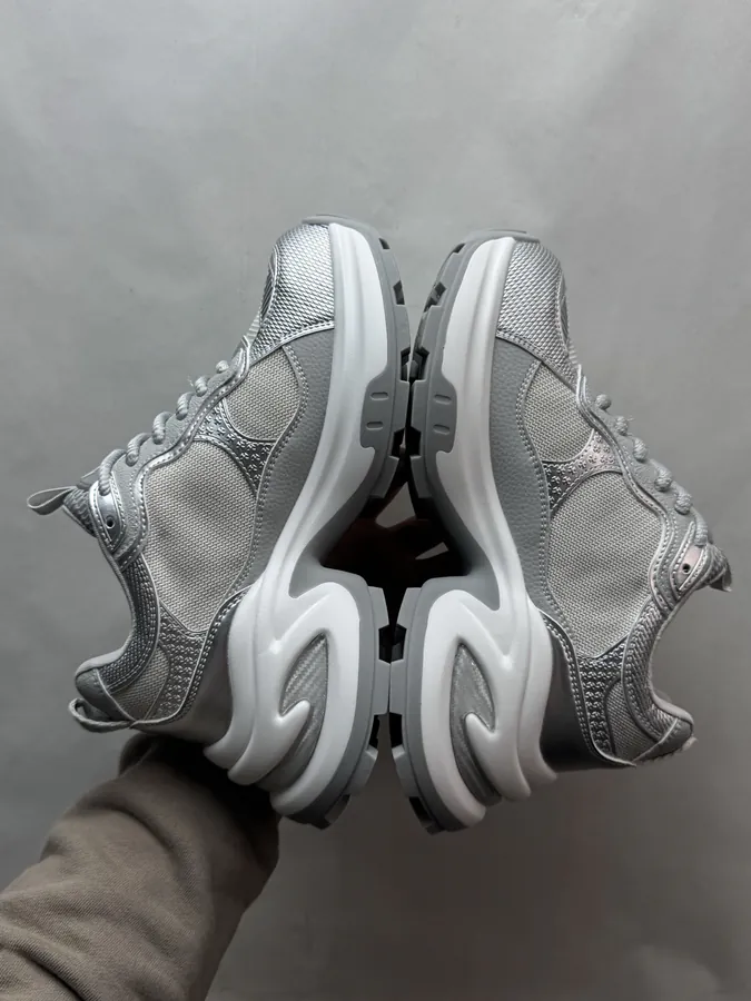 GG CC Dad Shoes in Silver and White