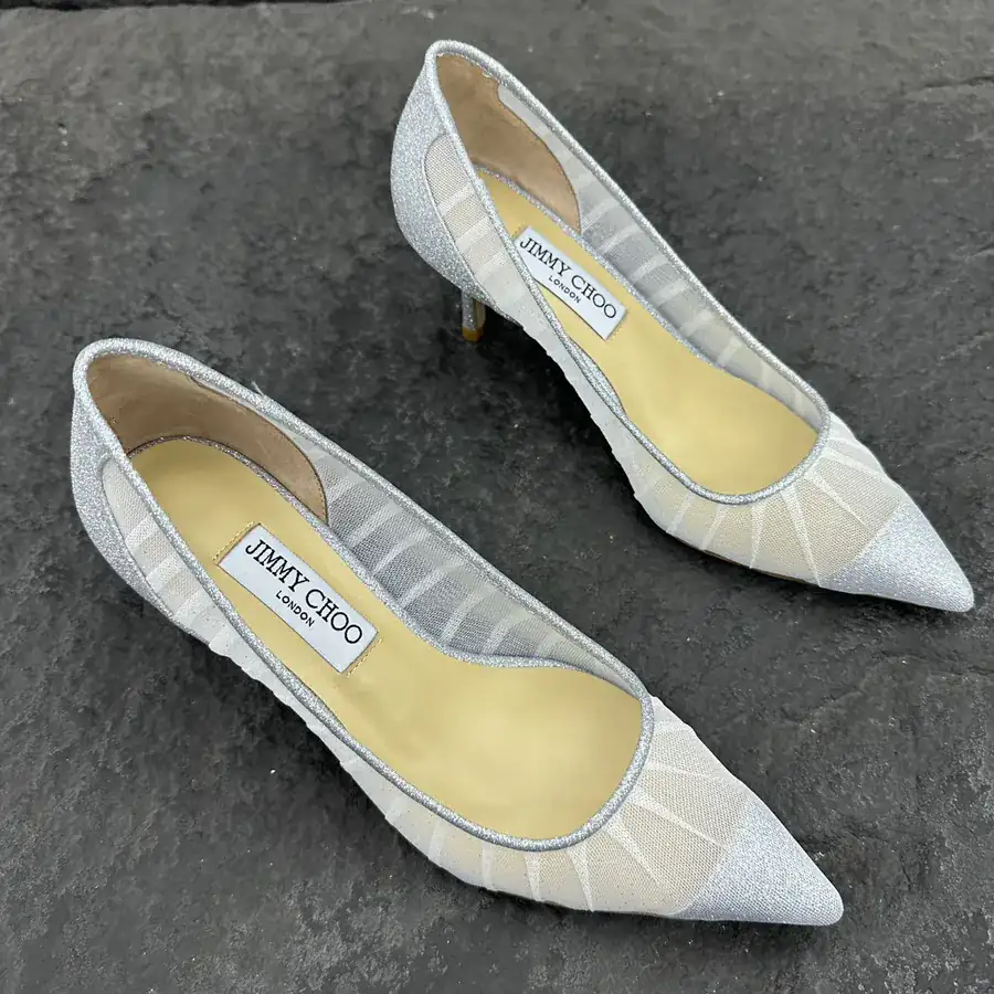 Jimmy Choo Love 65 Ivory Tulle with Metallic Glitter High Heels
