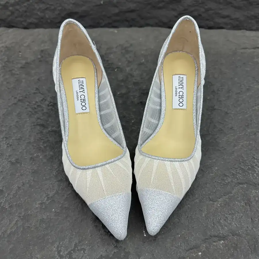 Jimmy Choo Love 65 Ivory Tulle with Metallic Glitter High Heels