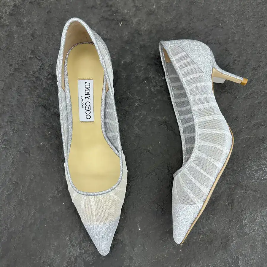 Jimmy Choo Love 65 Ivory Tulle with Metallic Glitter High Heels