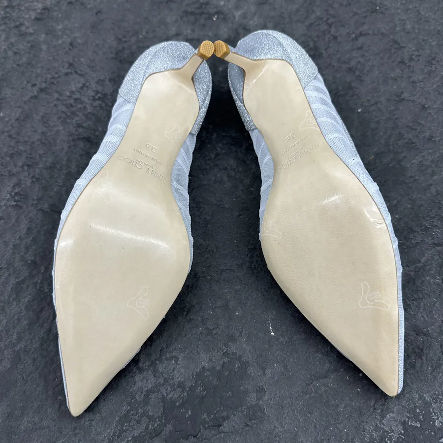 Jimmy Choo Love 65 Ivory Tulle with Metallic Glitter High Heels