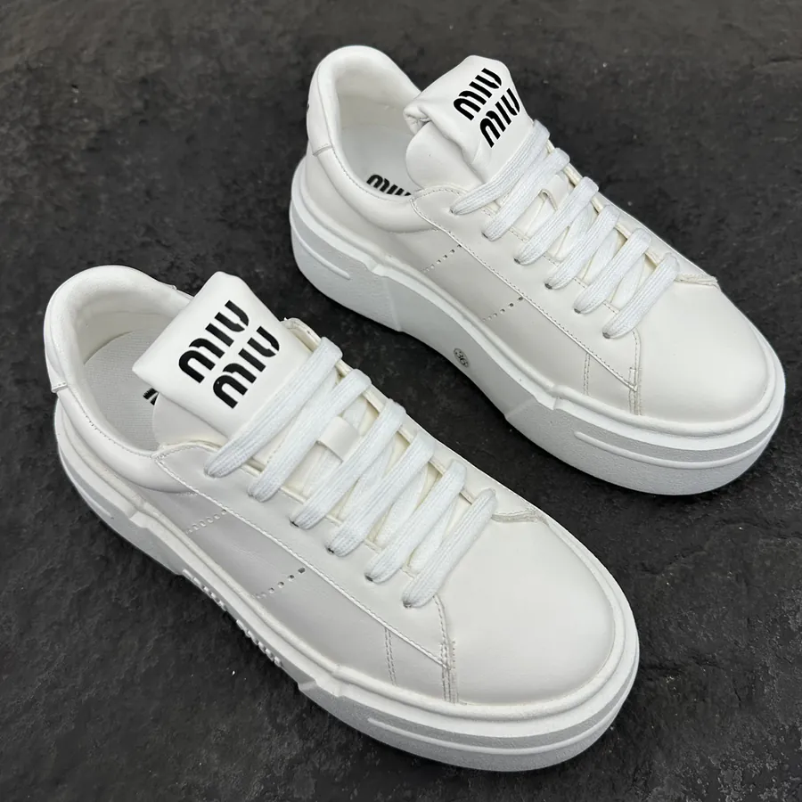 MiuMiu Women's Bleached Leather Sneakers with Thick Sole