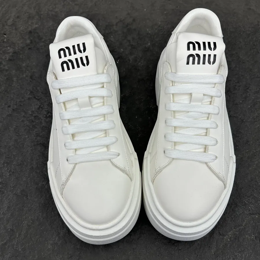 MiuMiu Women's Bleached Leather Sneakers with Thick Sole