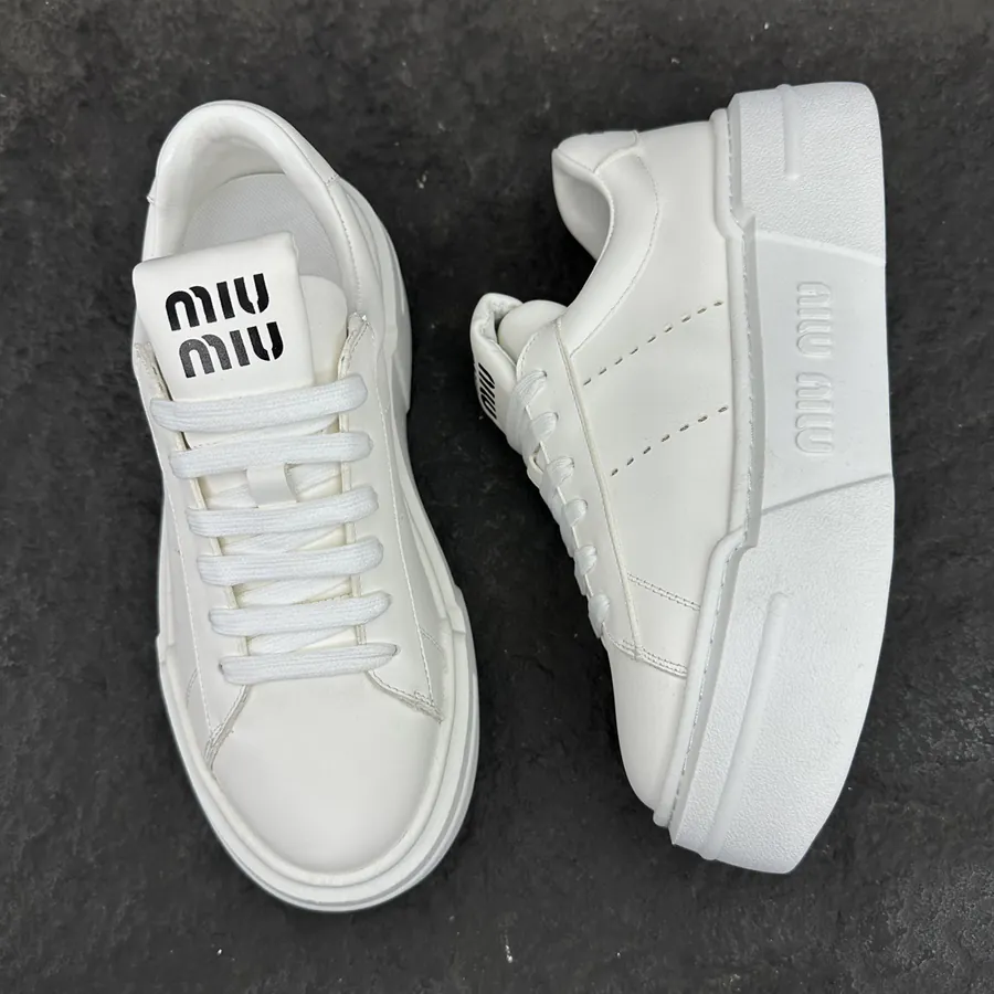 MiuMiu Women's Bleached Leather Sneakers with Thick Sole