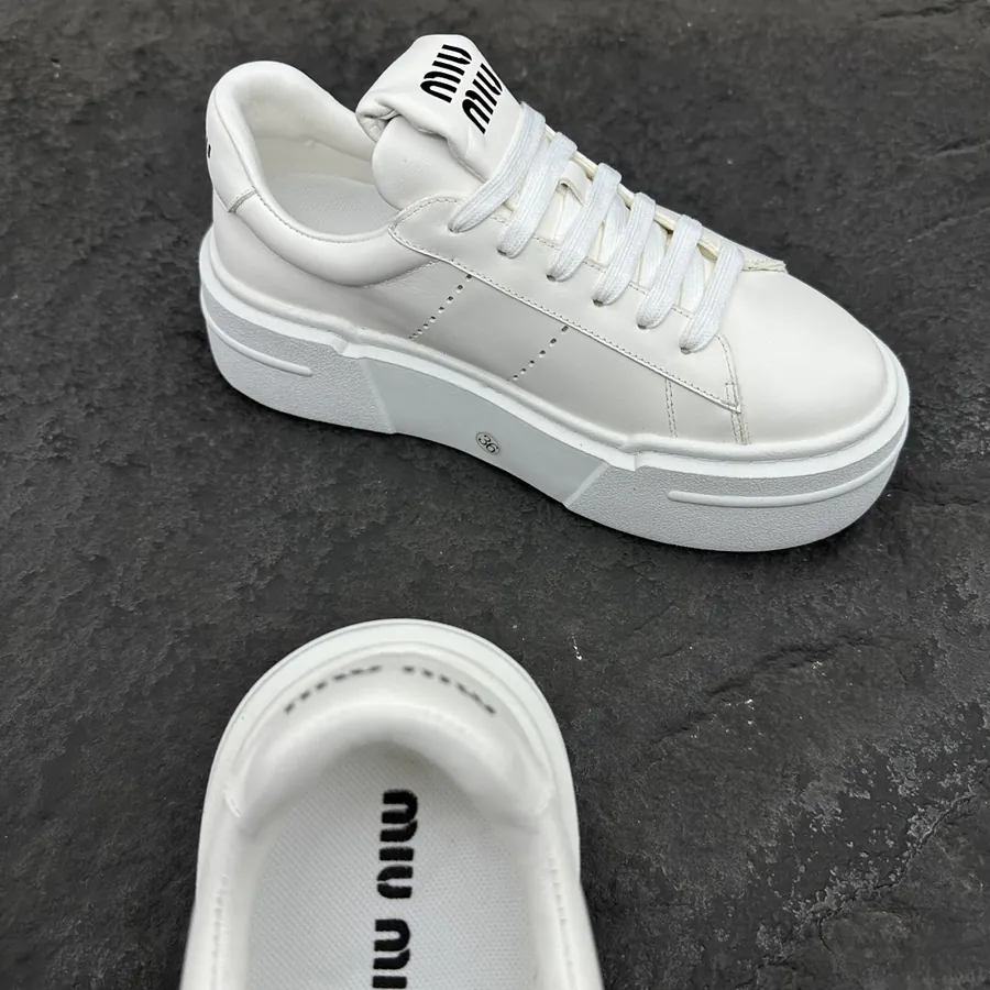 MiuMiu Women's Bleached Leather Sneakers with Thick Sole