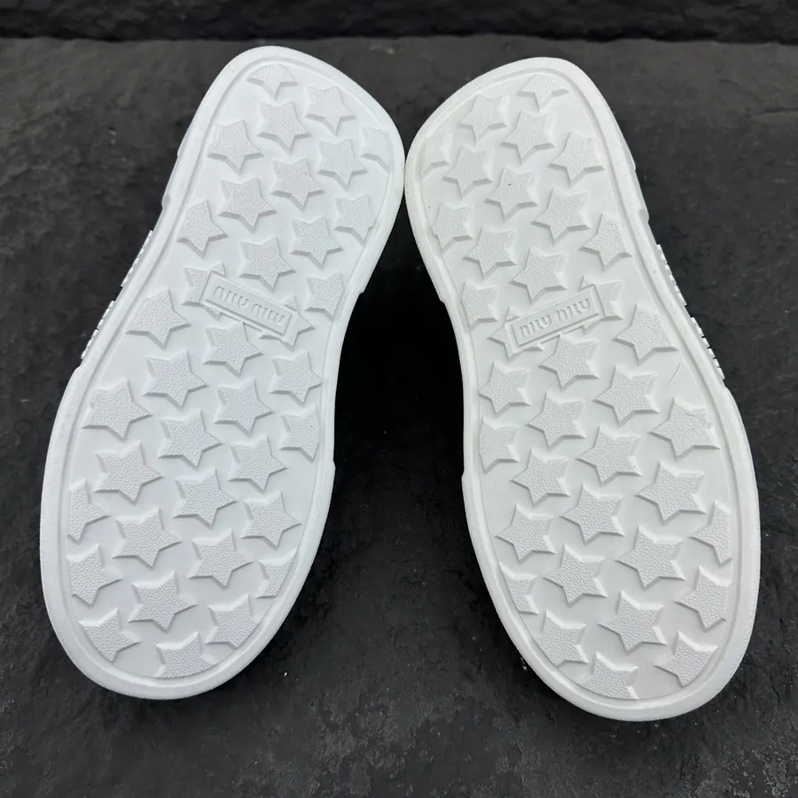 MiuMiu Women's Bleached Leather Sneakers with Thick Sole