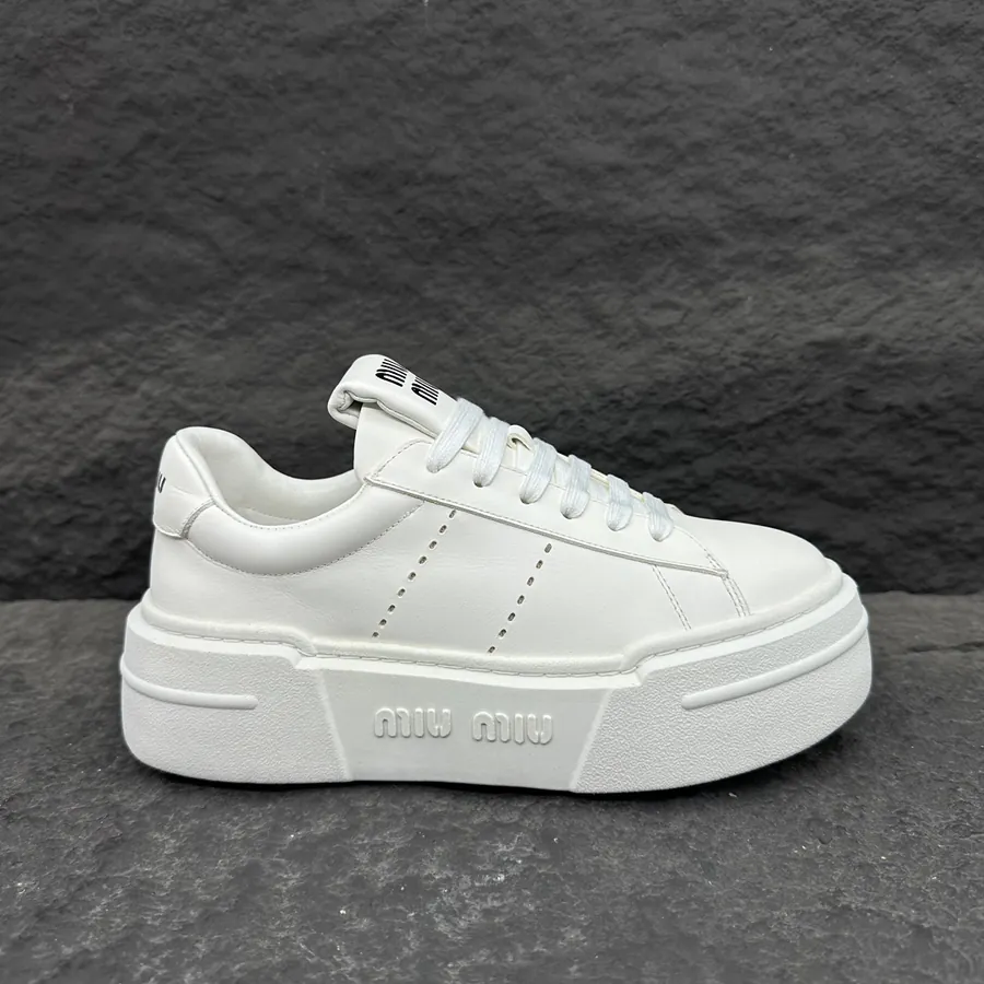 MiuMiu Women's Bleached Leather Sneakers with Thick Sole