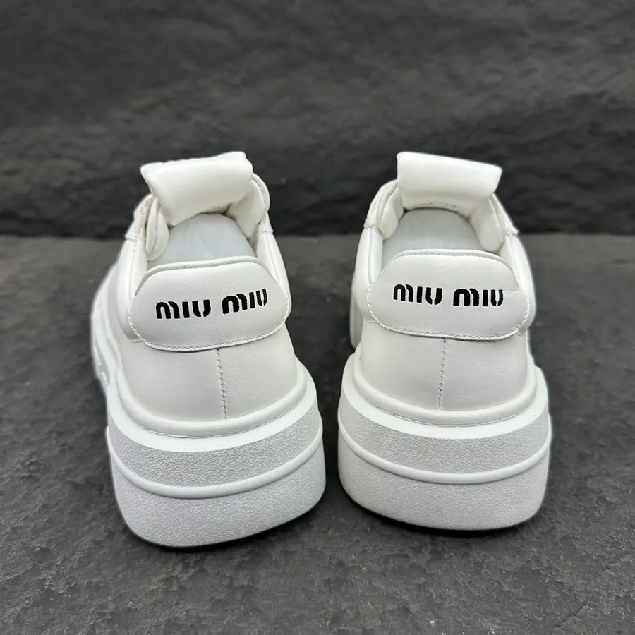 MiuMiu Women's Bleached Leather Sneakers with Thick Sole