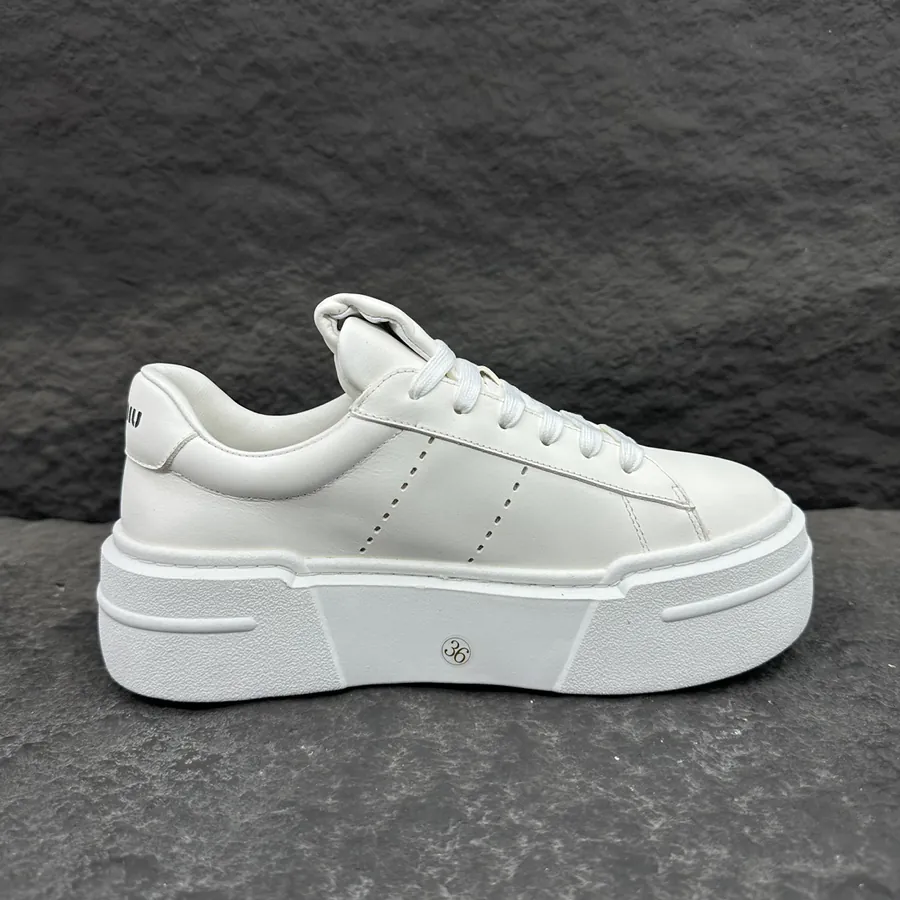 MiuMiu Women's Bleached Leather Sneakers with Thick Sole