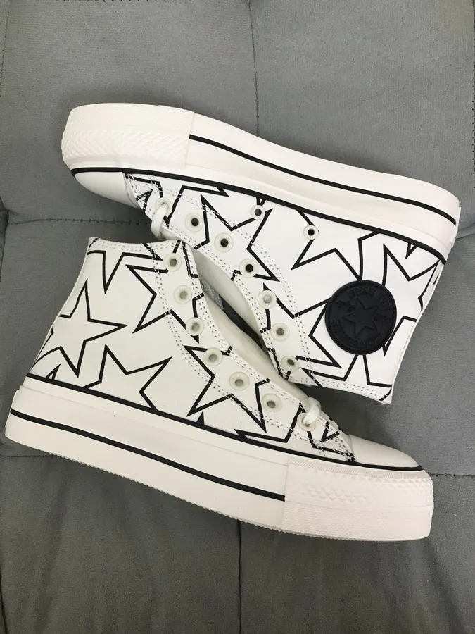 Customized White and Black Star Pattern Converse 1970s