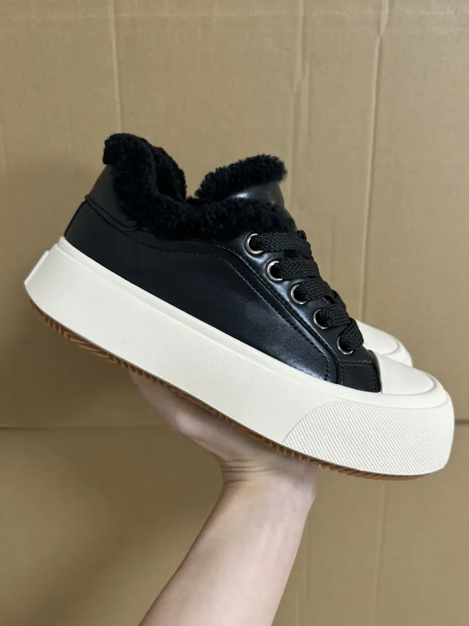 GG CC Premium Sheepskin Faux Fur Thick Sole Sneaker