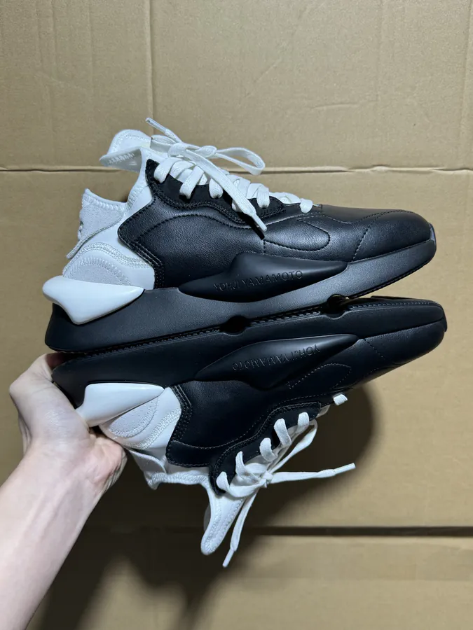 Y 3 Rubber Leather Lifestyle Sneakers Unisex, Black and White