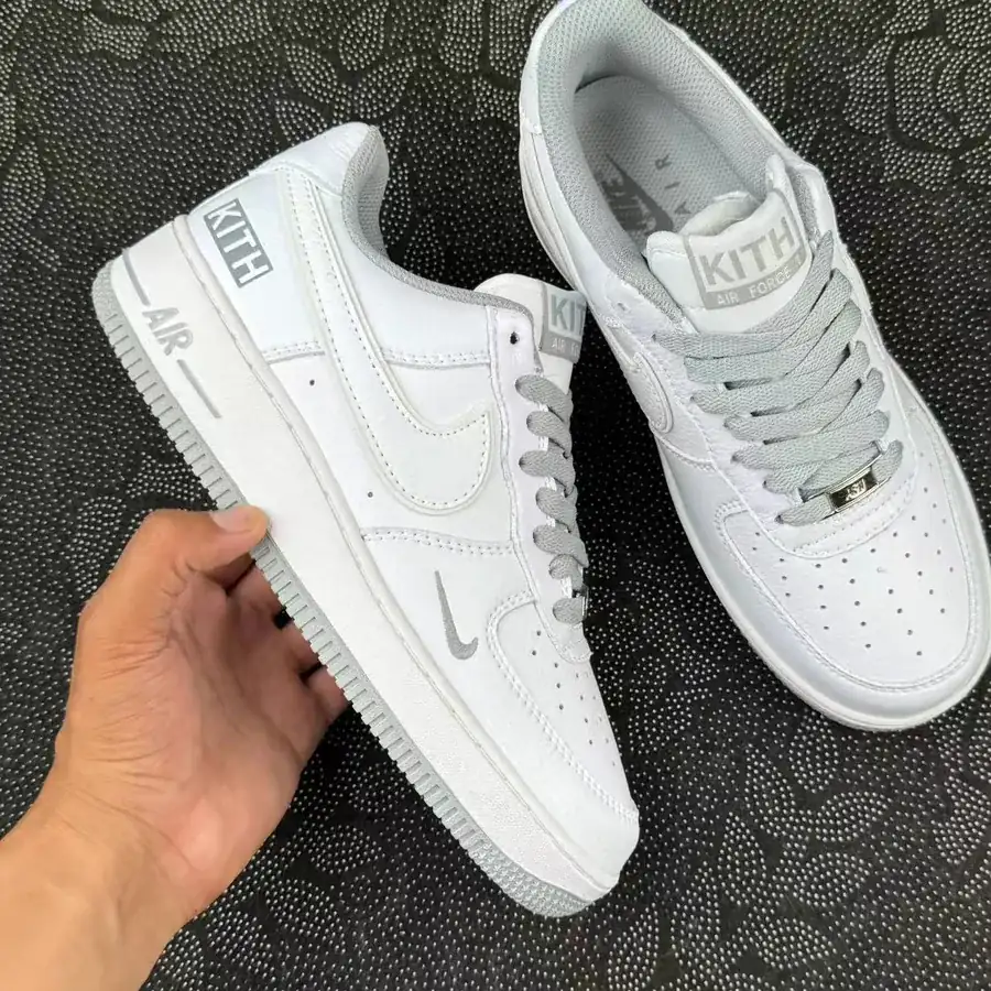 Custom Af1 KiTH Collaboration Series White and Gray Color Low Top Sneakers