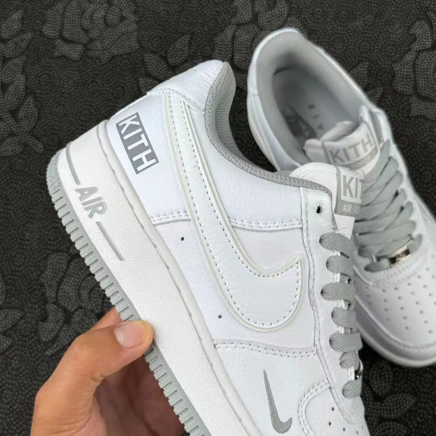 Custom Af1 KiTH Collaboration Series White and Gray Color Low Top Sneakers