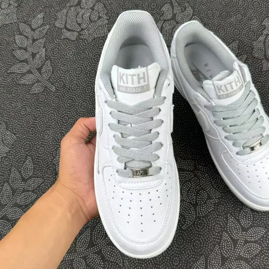 Custom Af1 KiTH Collaboration Series White and Gray Color Low Top Sneakers