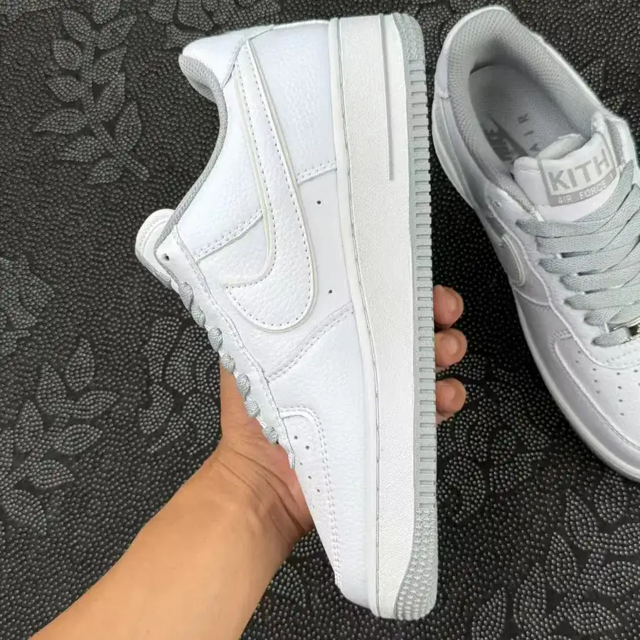 Custom Af1 KiTH Collaboration Series White and Gray Color Low Top Sneakers