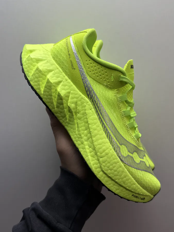 Saucony Endorphin Pro 4 Lightweight Running Shoes with Green and Silver Color