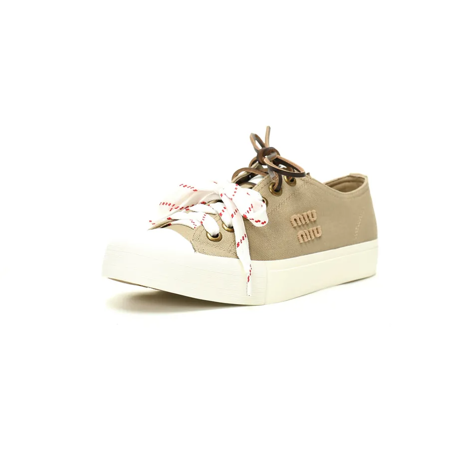 Miu Miu Washed Denim Low Sneakers with Faux Leather