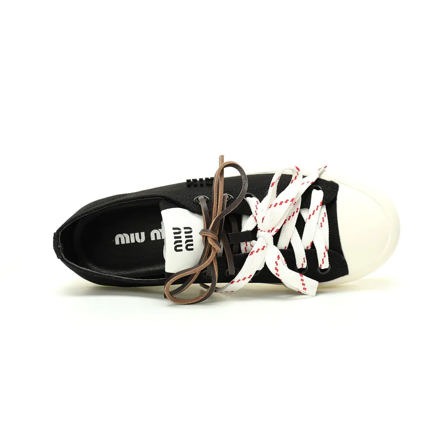 Miu Miu Washed Denim Low Sneakers with Logo