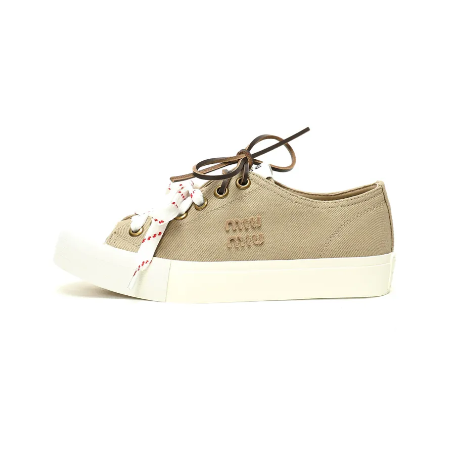 Miu Miu Washed Denim Low Sneakers with Retro Design