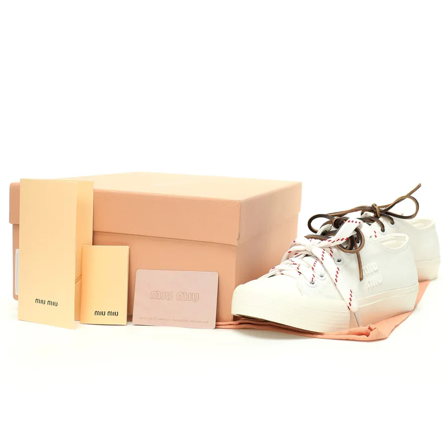 Miu Miu Washed Denim Low Sneakers with Brand Logo