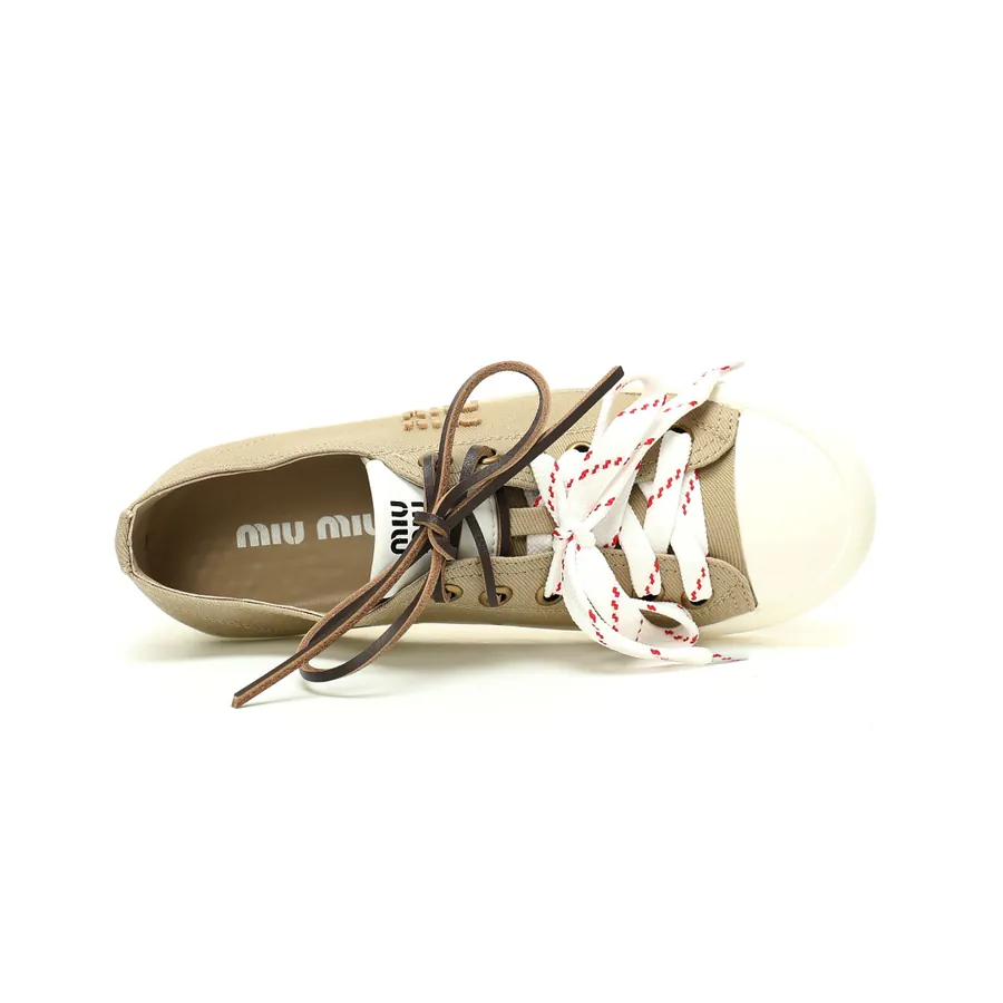 Miu Miu Washed Denim Low Sneakers with Frayed Edge