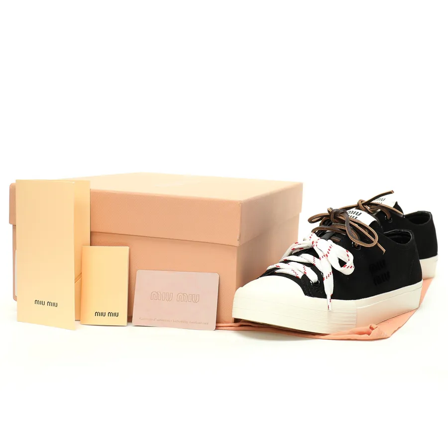 Miu Miu Washed Denim Low Sneakers with Logo