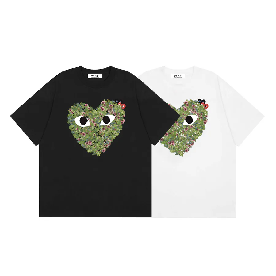 Comme des Garcons Play 2025 Floral Heart Print Summer Short Sleeve T Shirt
