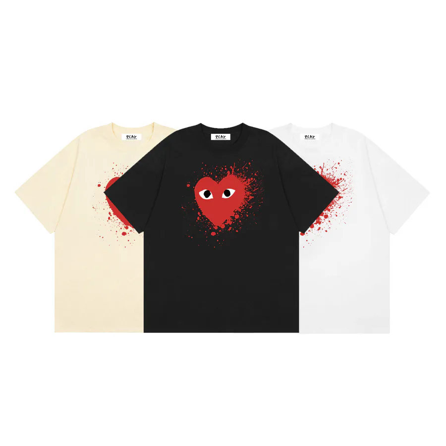 Comme des Garcons PLAY泼墨爱心印花短袖T恤衫