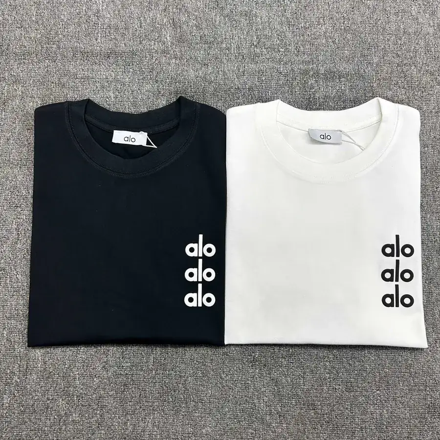 Alo 25ss New Thick Silicone Trim Triple Logo Loose Round Neck Short Sleeve T Shirt