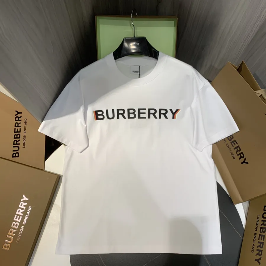 BBR Burberry London Logo Overprint Cotton Loose Short Sleeve T Shirt