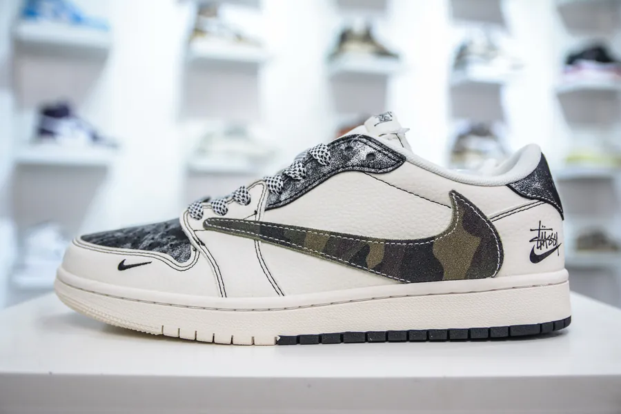 TS x Air 1 Low Custom Camouflage Original Air Sole Module, Full Grain Calfskin