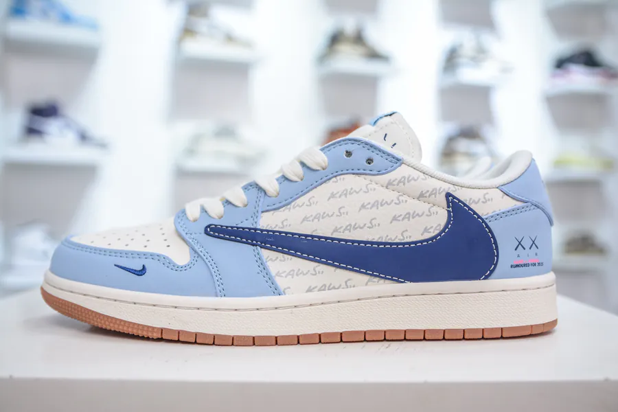 TS x Air Jordan x Kaws AJ1 Low Custom Color, Grained Calfskin
