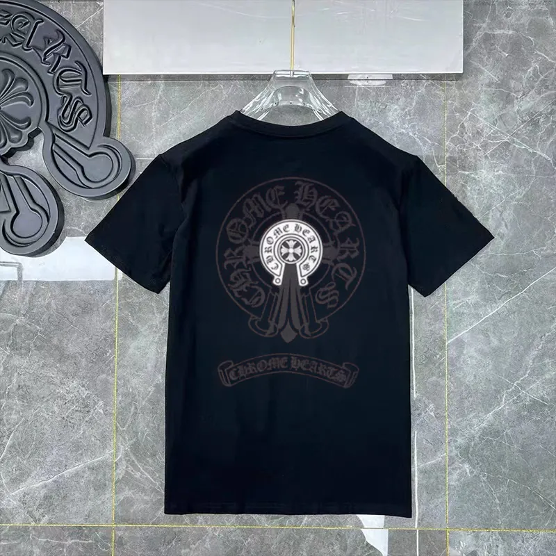 Come Hearts Overlapping Horsebit Alphabet Cross Necklace Men Women Loose Short Sleeve T Shirt