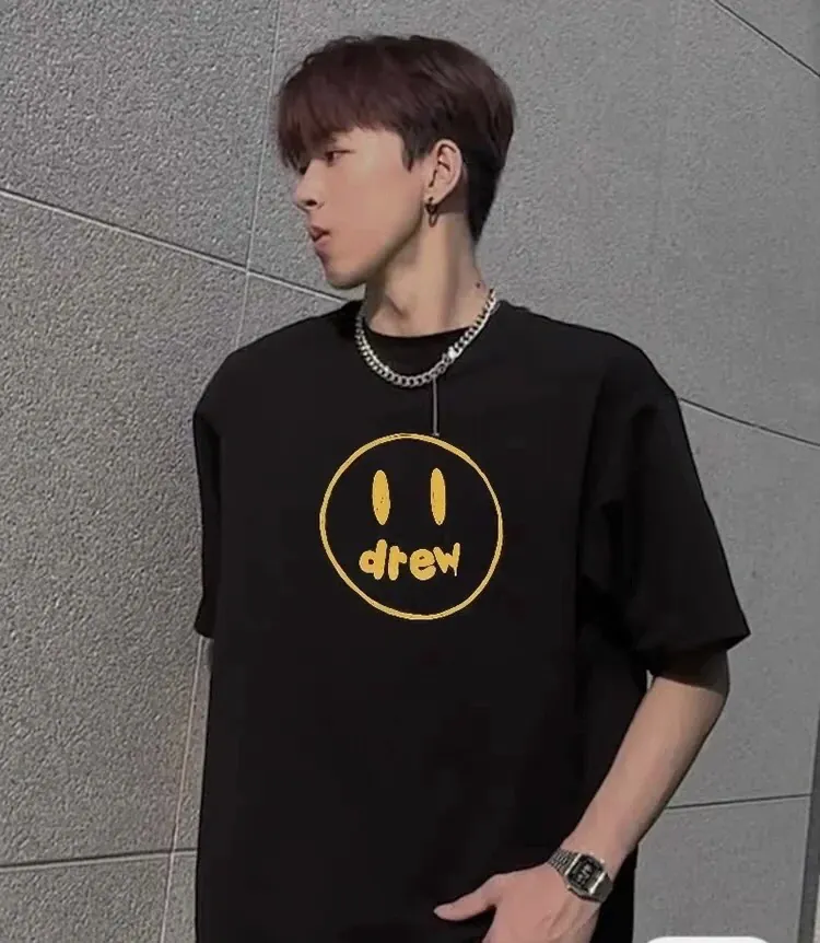 Drew House Line Smile Print Round Neck Short Sleeve T Shirt