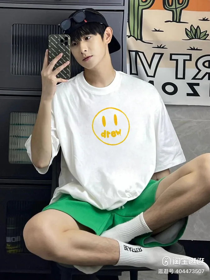 Drew House Line Smile Print Round Neck Short Sleeve T Shirt