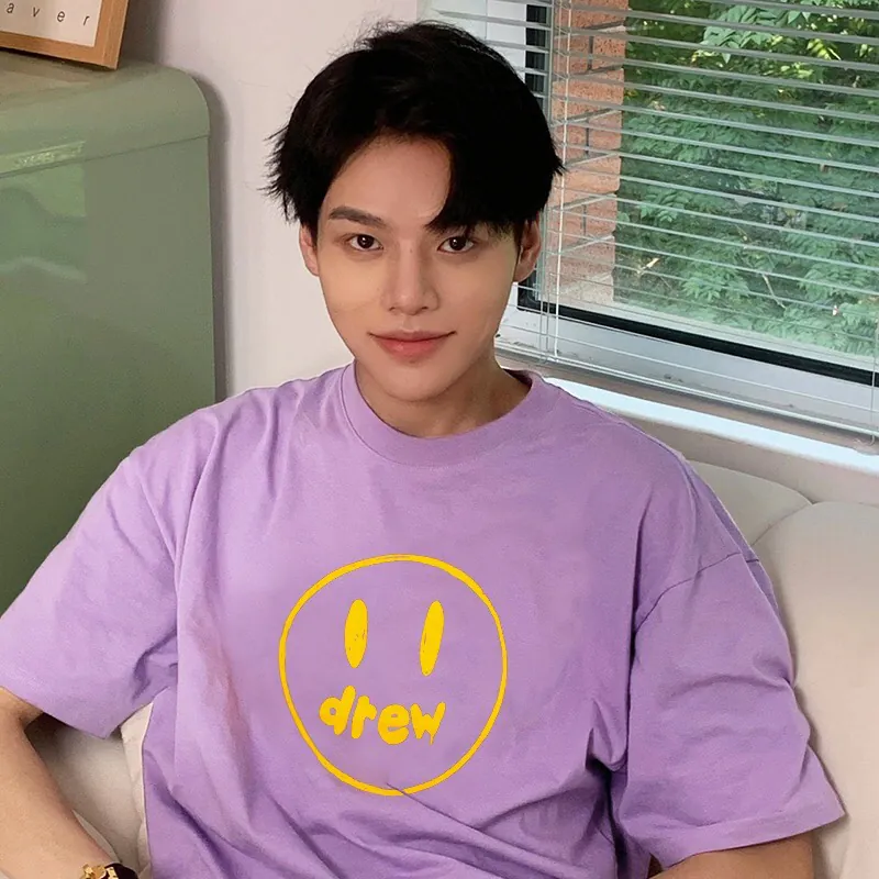 Drew House Line Smile Print Round Neck Short Sleeve T Shirt