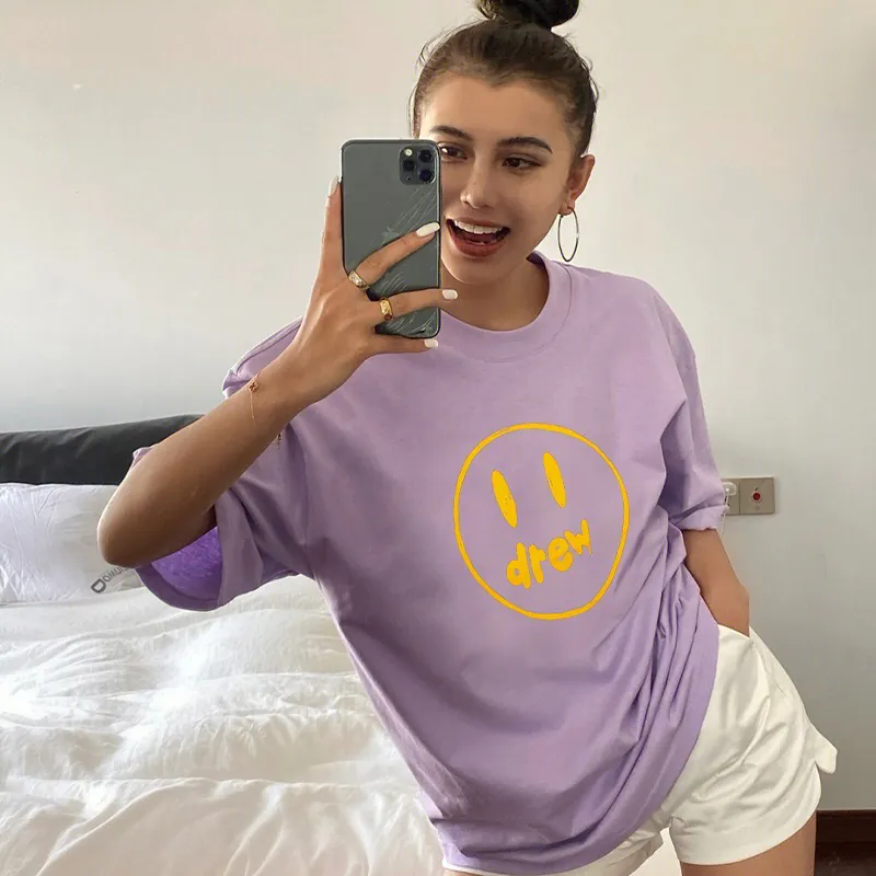 Drew House Line Smile Print Round Neck Short Sleeve T Shirt