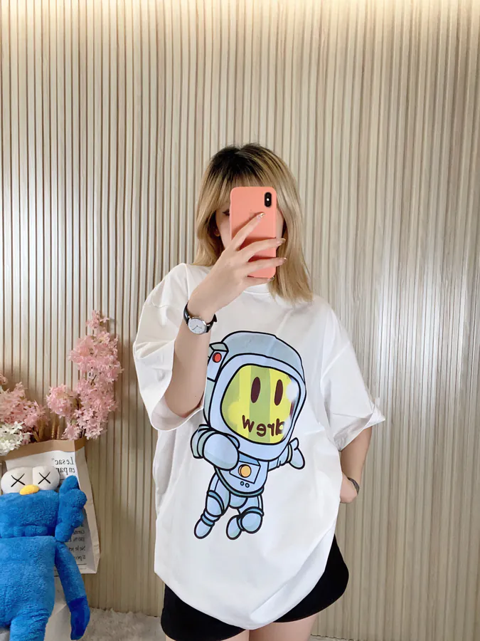 Drew House Cute Cartoon Astronaut Print Round Neck T Shirt