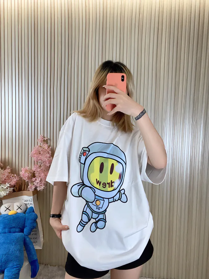 Drew House Cute Cartoon Astronaut Print Round Neck T Shirt