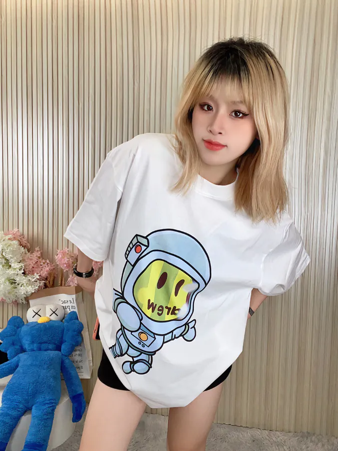 Drew House Cute Cartoon Astronaut Print Round Neck T Shirt