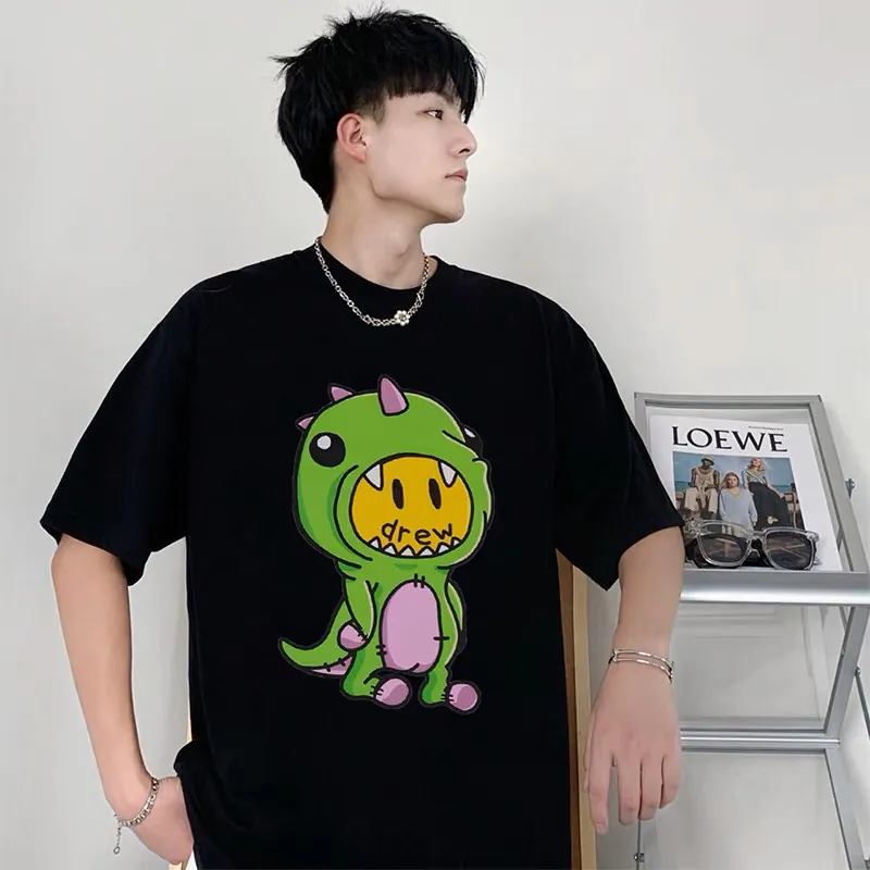 Drew House Cartoon Dinosaur Print Loose T Shirt