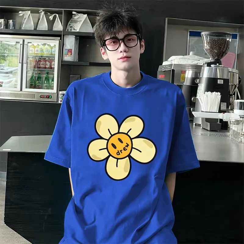 Drew House Royal Blue Daisy Smile Print Short Sleeve T Shirt