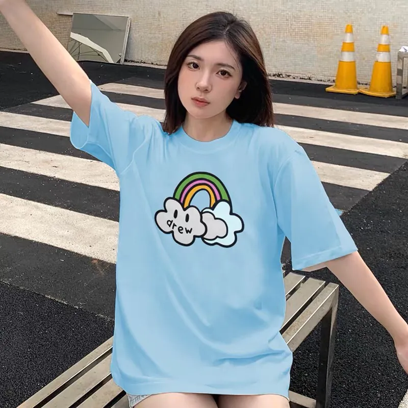 Drew House Smile Rainbow Color Cute Print Unisex Short Sleeve T Shirt