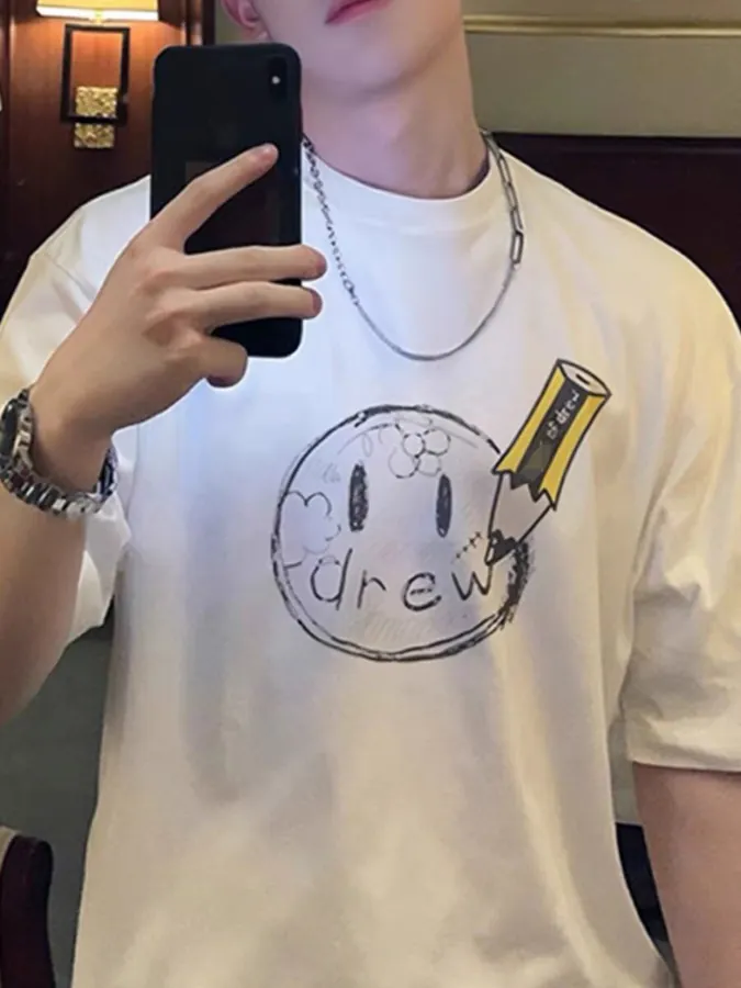 Drew House Limited Edition Smiley Pencil Drawing T Shirt for Men and Women